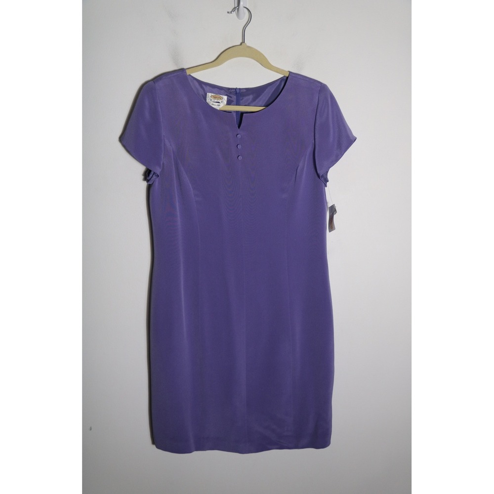 Vintage 90s Talbots Silk Sheath Dress Purple 14P Classic Feminine Minimalist